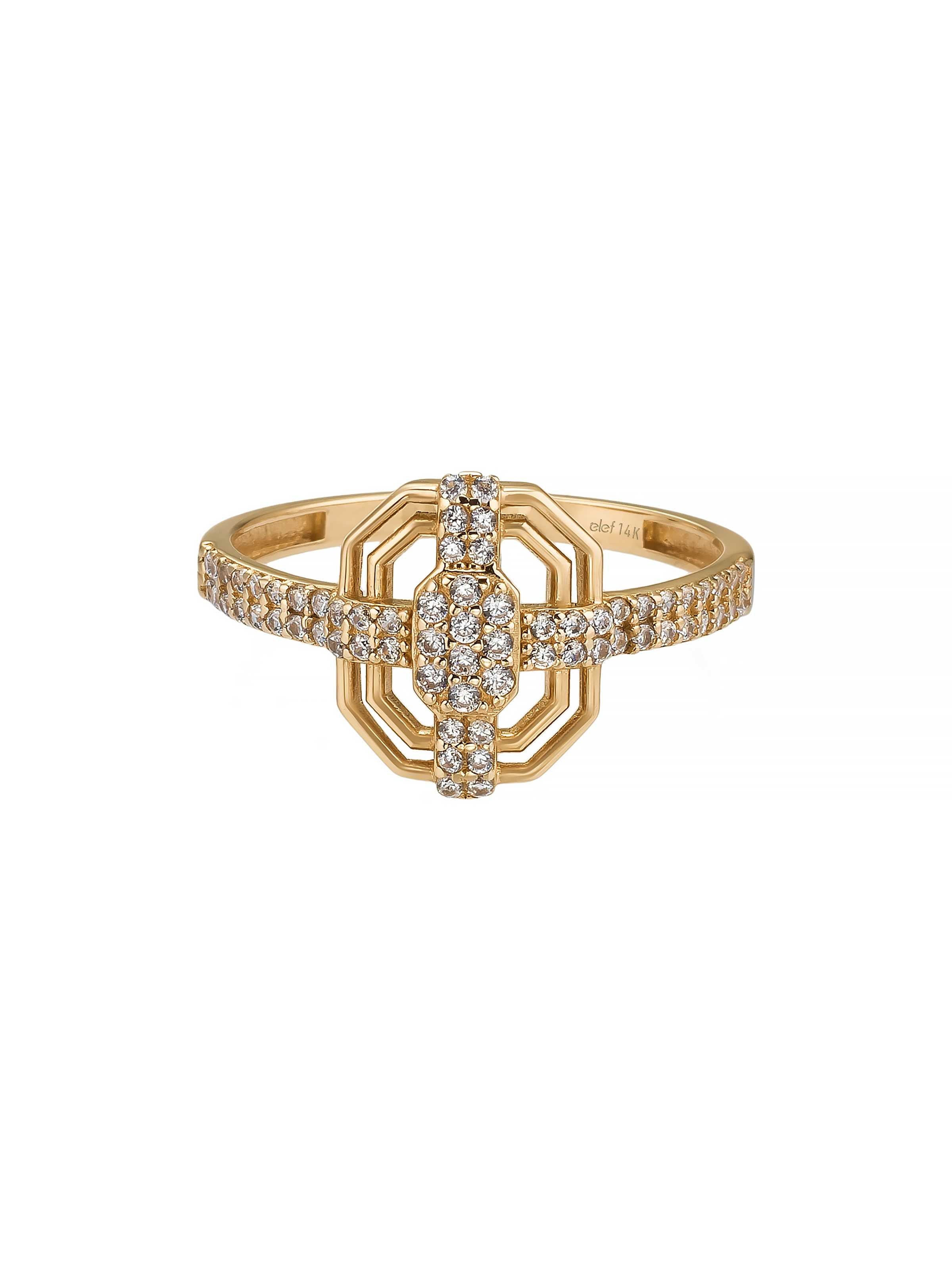 Art Deco Stil Taşlı 14K Altın Yüzük - Elef Kuyumculuk
