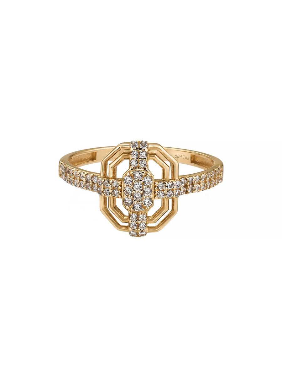 Art Deco Stil Taşlı 14K Altın Yüzük
