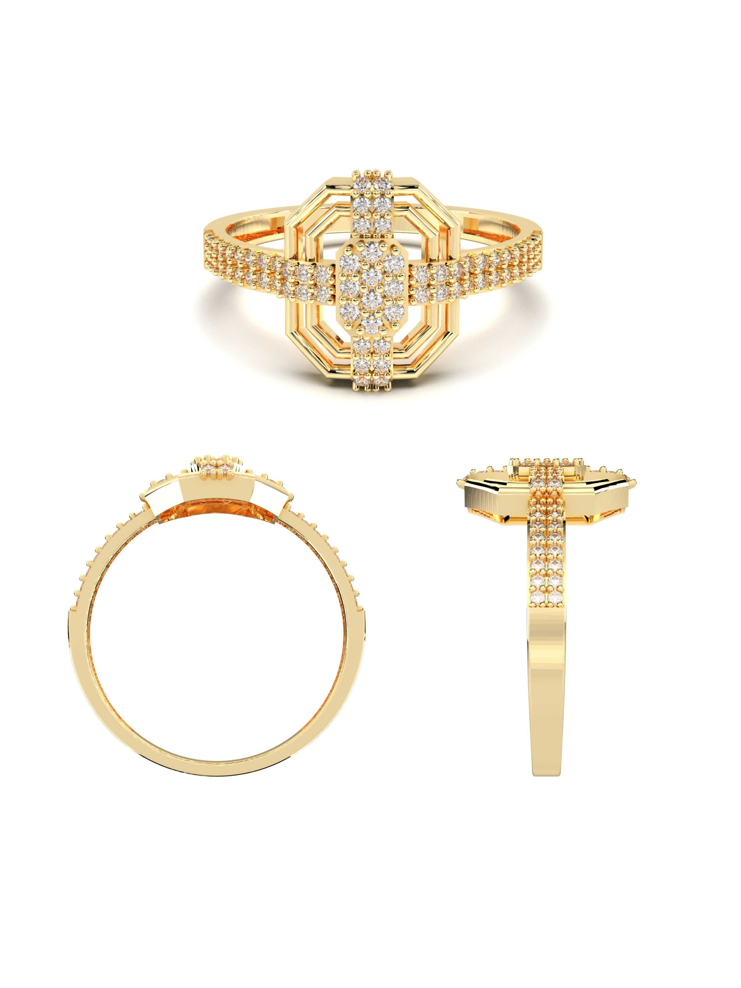 Art Deco Stil Taşlı 14K Altın Yüzük - Elef Kuyumculuk