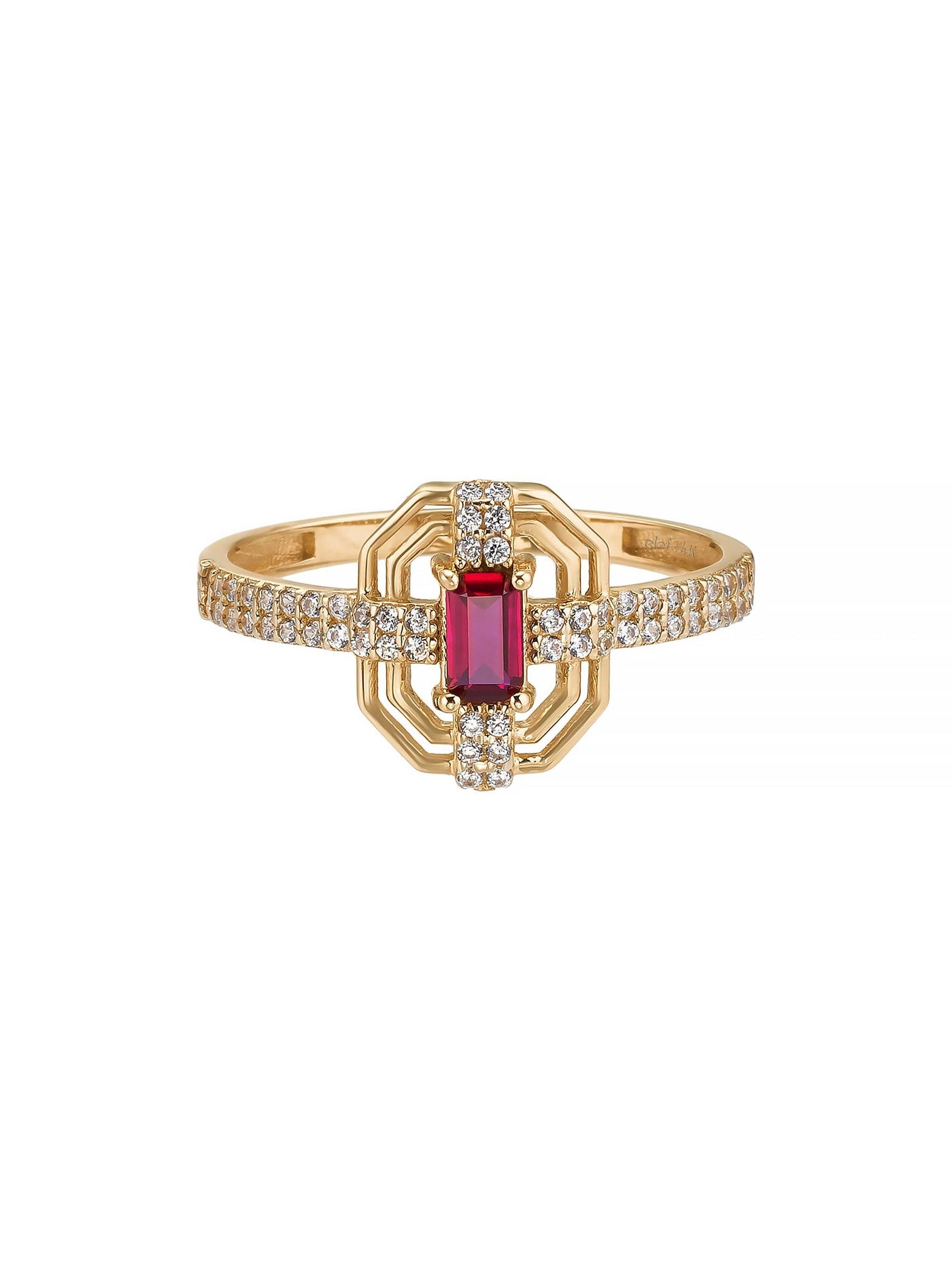Art Deco Yakut Rengi Taşlı Geometrik 14K Altın Yüzük - Elef Kuyumculuk