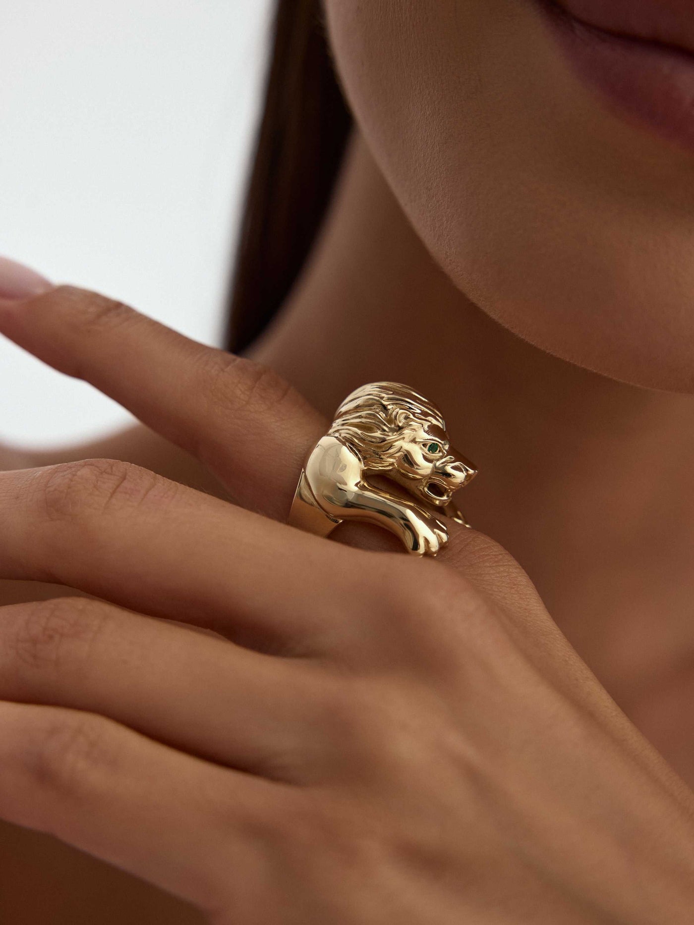 Aslan Figürlü Heykelsi 14K Altın Yüzük - Elef Kuyumculuk