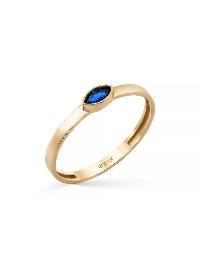 Baget Kesim Lacivert Taşlı Minimal 14K Altın Yüzük