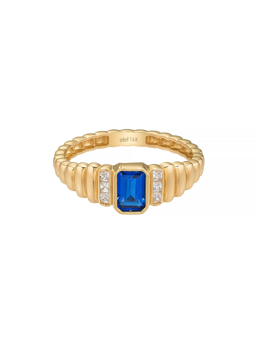 Baget Kesim Lacivert Taşlı Modern 14K Altın Yüzük