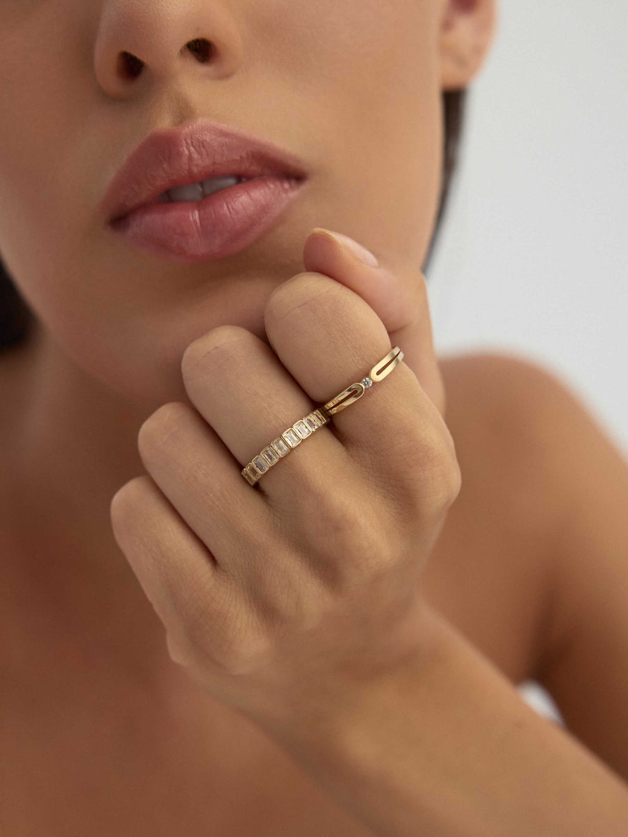 Baget Taşlı Modern Tamtur 14K Altın Yüzük