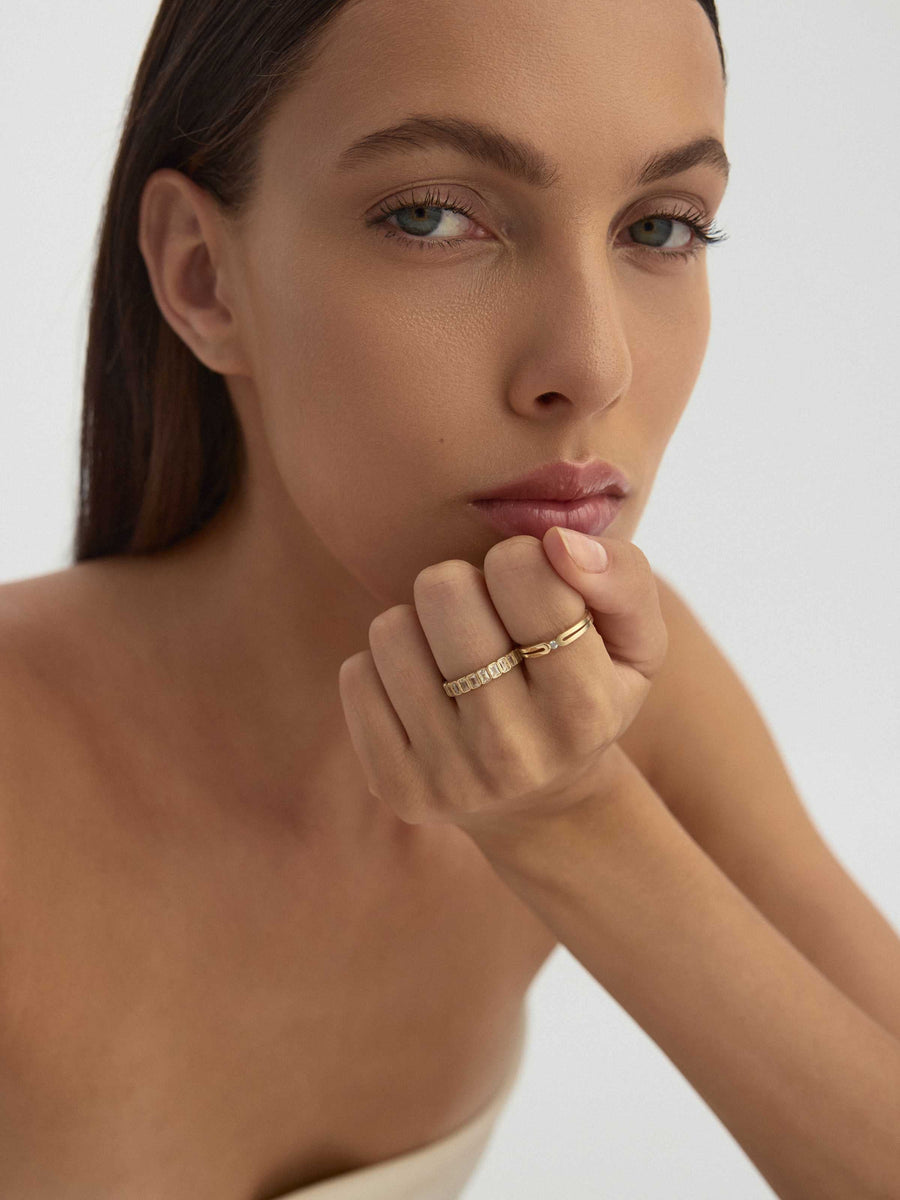 Baget Taşlı Modern Tamtur 14K Altın Yüzük