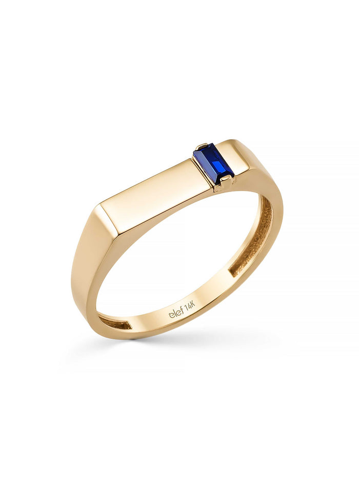 Baget Lacivert Taşlı Modern 14K Altın Yüzük