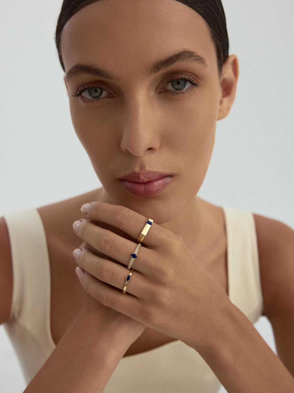Baget Lacivert Taşlı Modern 14K Altın Yüzük - Elef Kuyumculuk