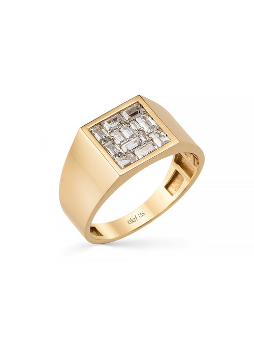 Baget Mozaik Taşlı Modern 14K Altın Yüzük - Elef Kuyumculuk
