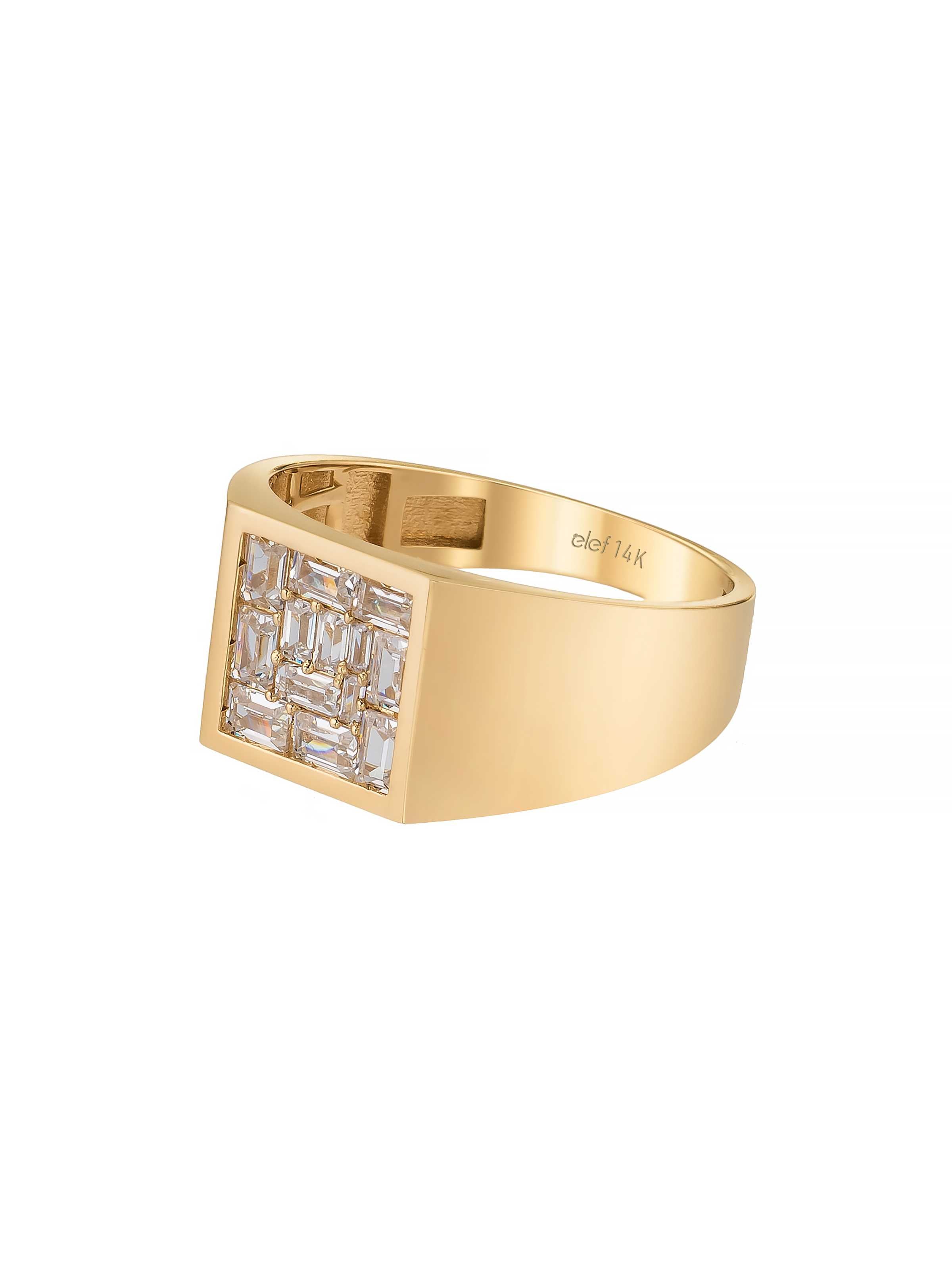 Baget Mozaik Taşlı Modern 14K Altın Yüzük - Elef Kuyumculuk