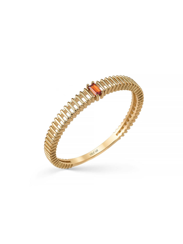 Baget Renkli Taşlı Modern 14K Altın Yüzük