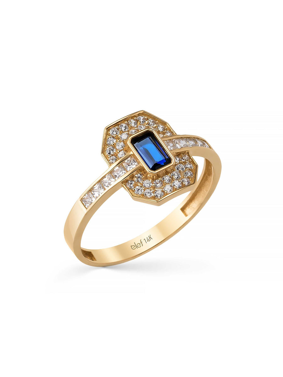 Baget Safir Rengi Taşlı Art Deco 14K Altın Yüzük