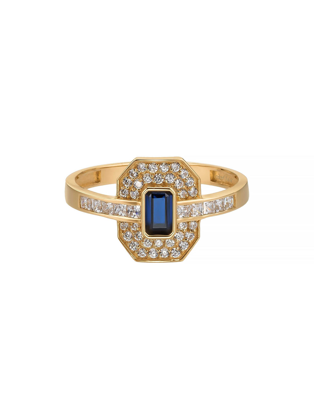 Baget Safir Rengi Taşlı Art Deco 14K Altın Yüzük - Elef Kuyumculuk