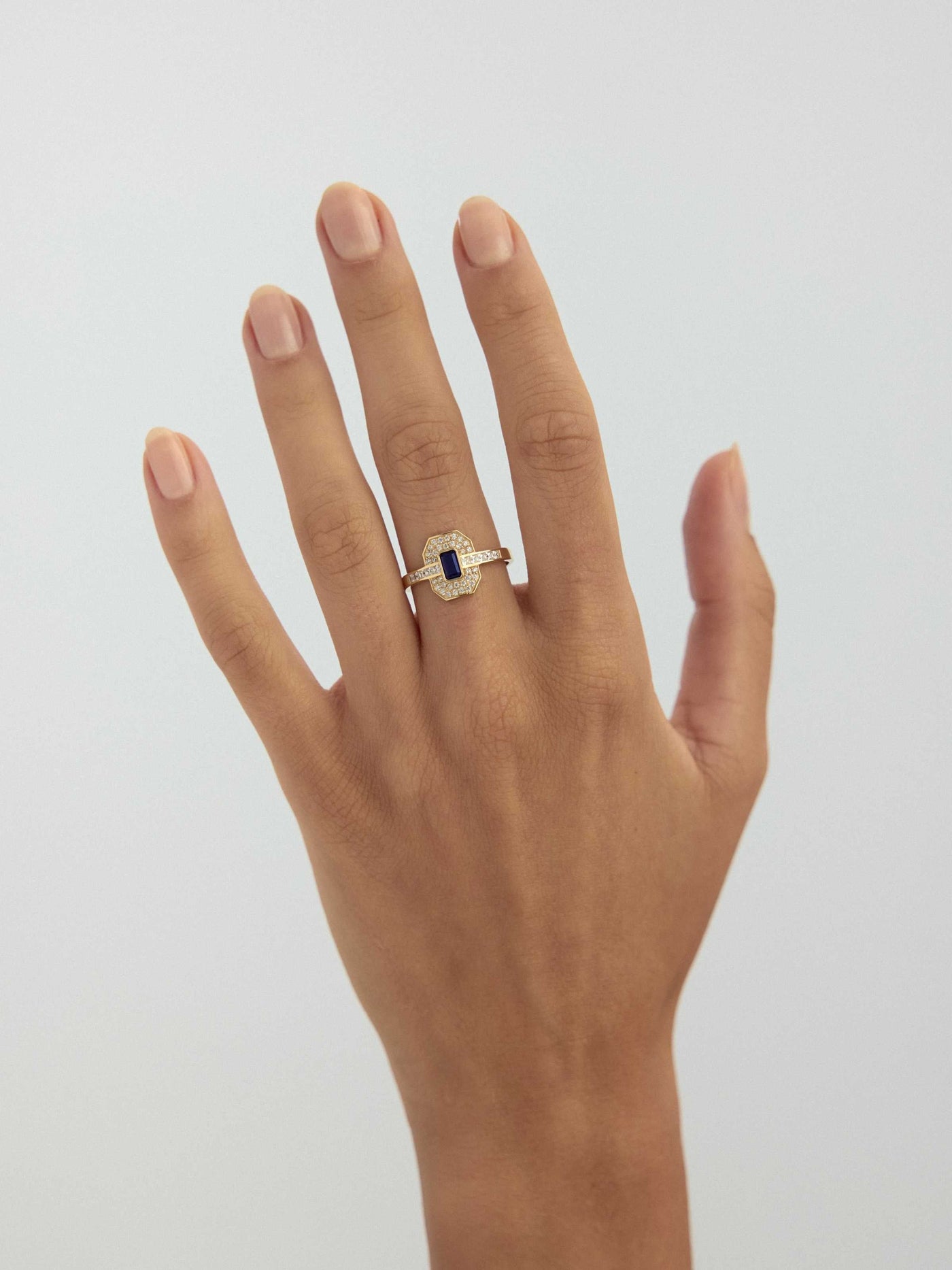 Baget Safir Rengi Taşlı Art Deco 14K Altın Yüzük - Elef Kuyumculuk
