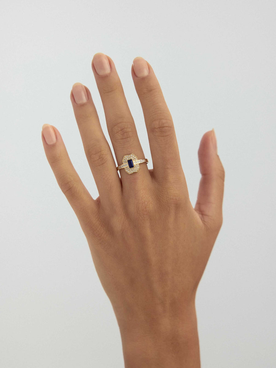 Baget Safir Rengi Taşlı Art Deco 14K Altın Yüzük