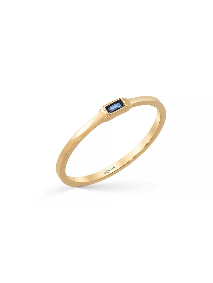 Baget Safir Rengi Taşlı Minimal 14K Altın Yüzük