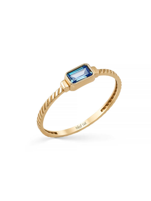 Baget Safir Rengi Taşlı Modern 14K Altın Yüzük - Elef Kuyumculuk