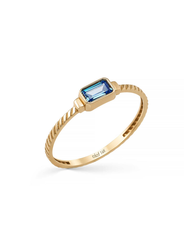 Baget Safir Rengi Taşlı Modern 14K Altın Yüzük