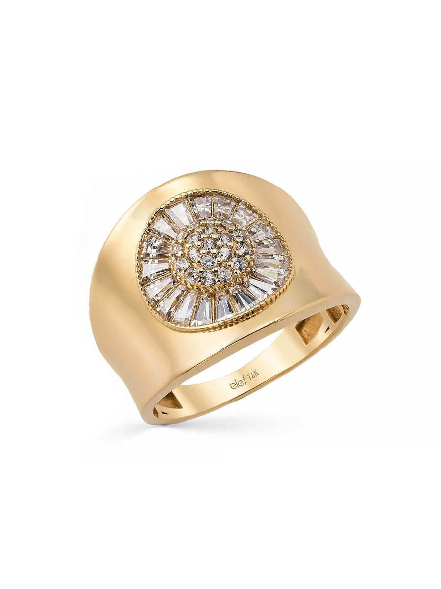 Baget Taşlı Geniş Vintage 14K Altın Yüzük