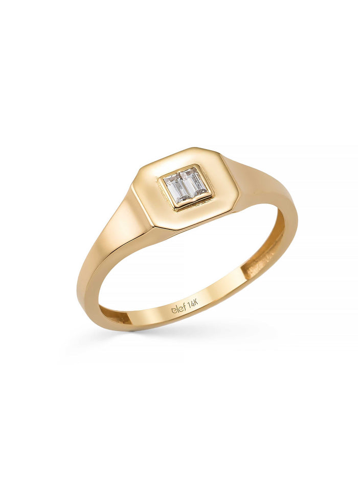 Baget Taşlı Geometrik 14K Altın Yüzük