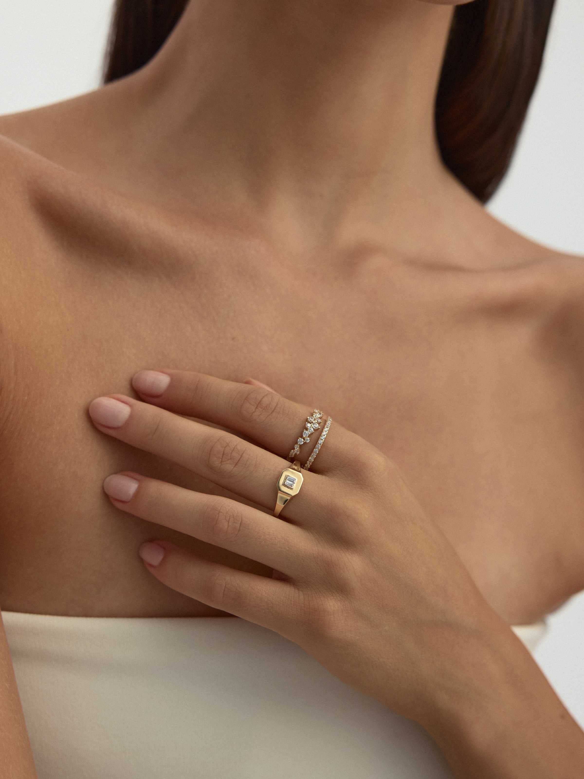 Baget Taşlı Geometrik 14K Altın Yüzük - Elef Kuyumculuk