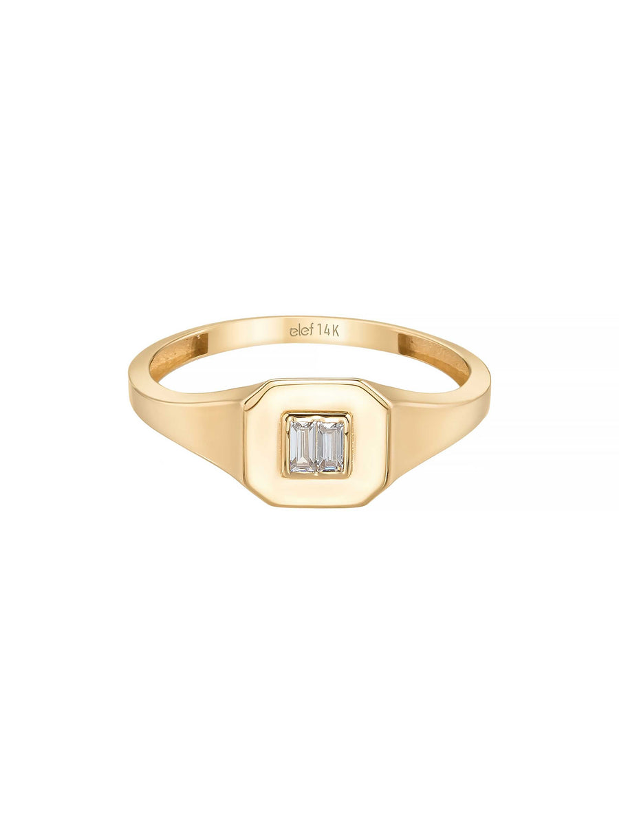 Baget Taşlı Geometrik 14K Altın Yüzük