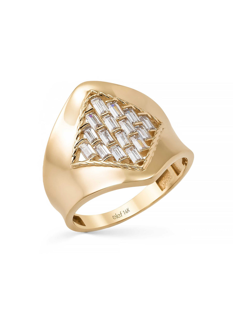 Baget Taşlı Geometrik 14K Altın Yüzük