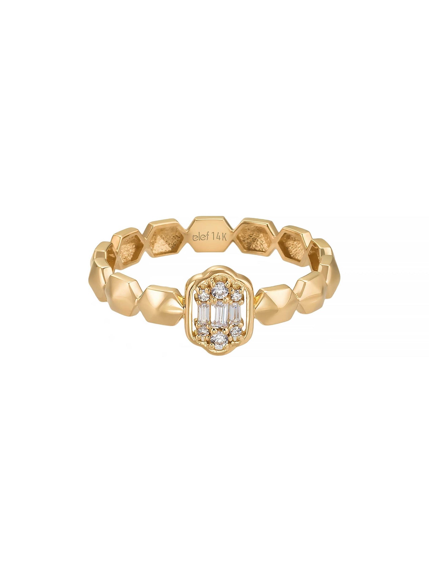 Baget Taşlı Geometrik Formlu 14K Altın Yüzük - Elef Kuyumculuk