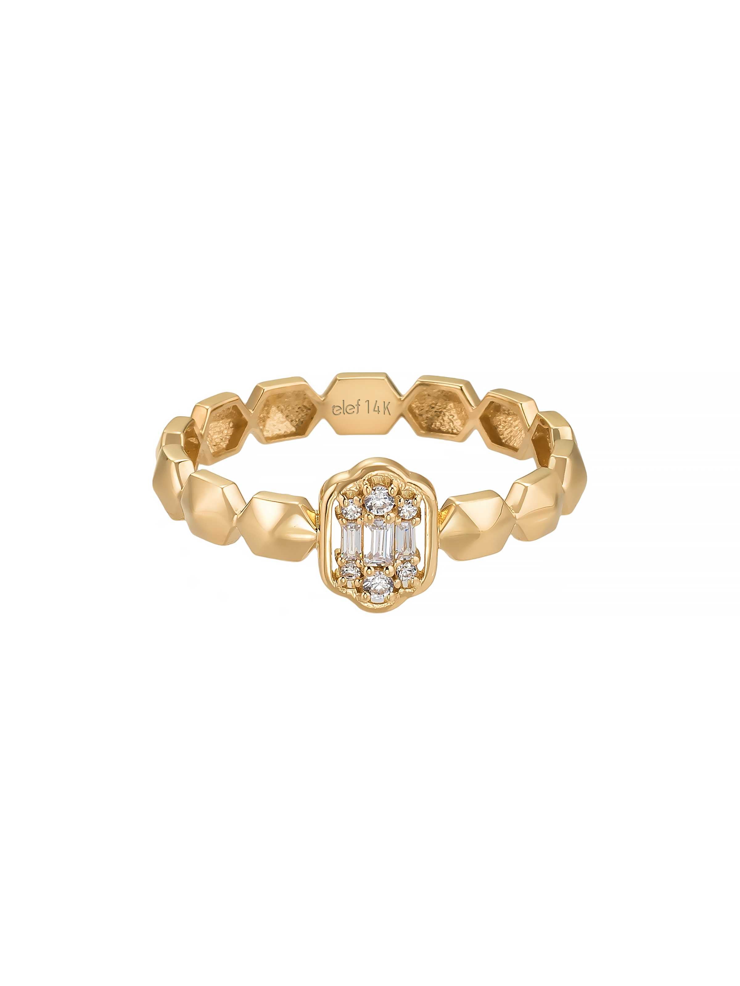 Baget Taşlı Geometrik Formlu 14K Altın Yüzük - Elef Kuyumculuk