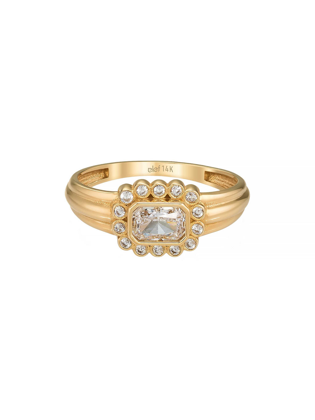 Baget Taşlı Halo Modern 14K Altın Yüzük - Elef Kuyumculuk