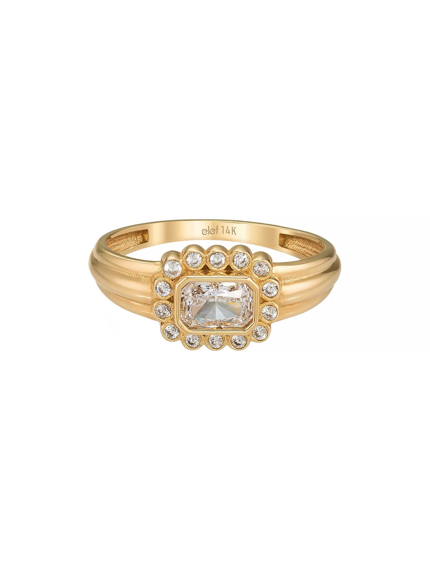 Baget Taşlı Halo Modern 14K Altın Yüzük - Elef Kuyumculuk