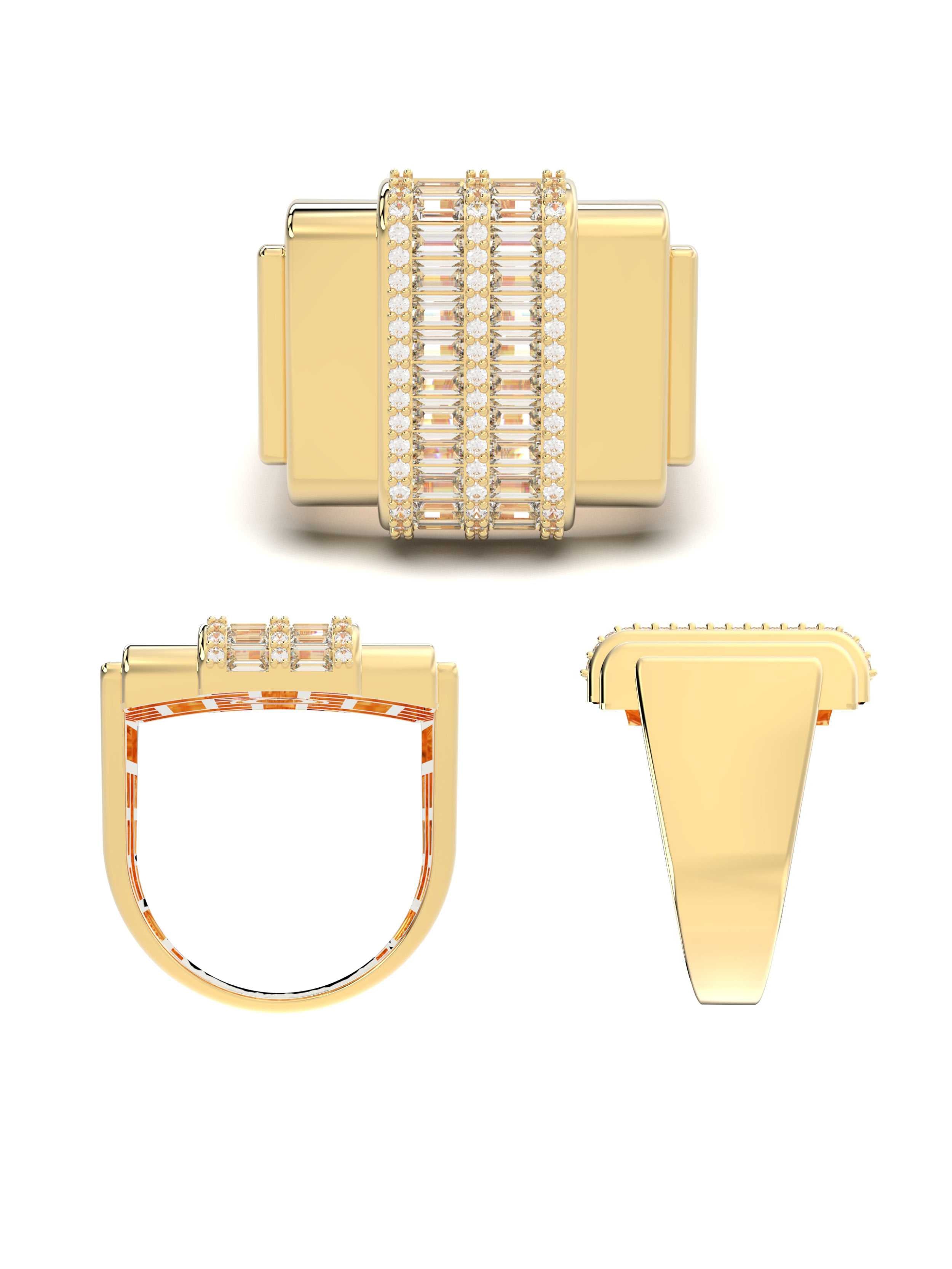 Baget Taşlı Modern 14K Altın Yüzük - Elef Kuyumculuk