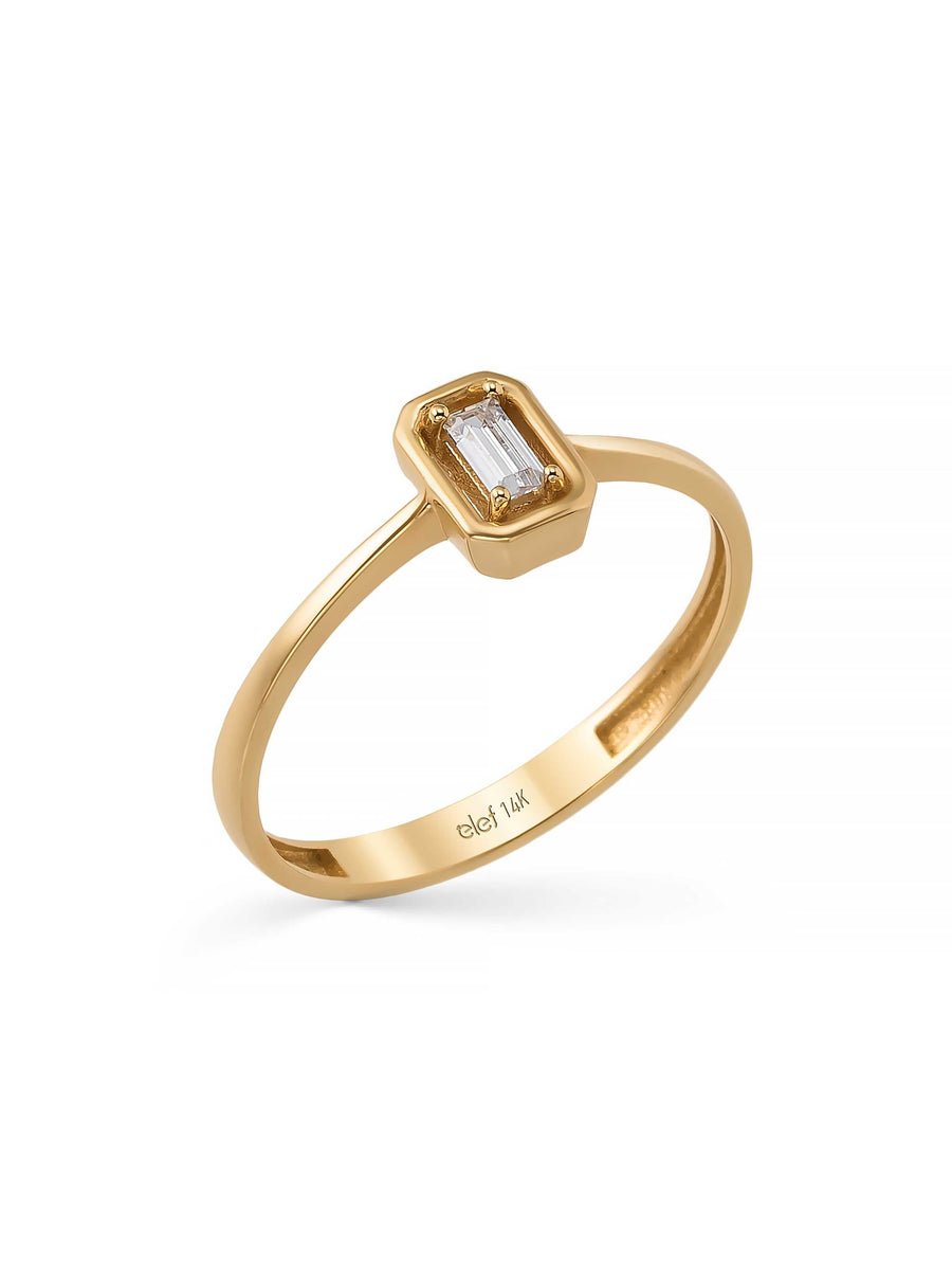 Baget Taşlı Modern Minimal 14K Altın Yüzük