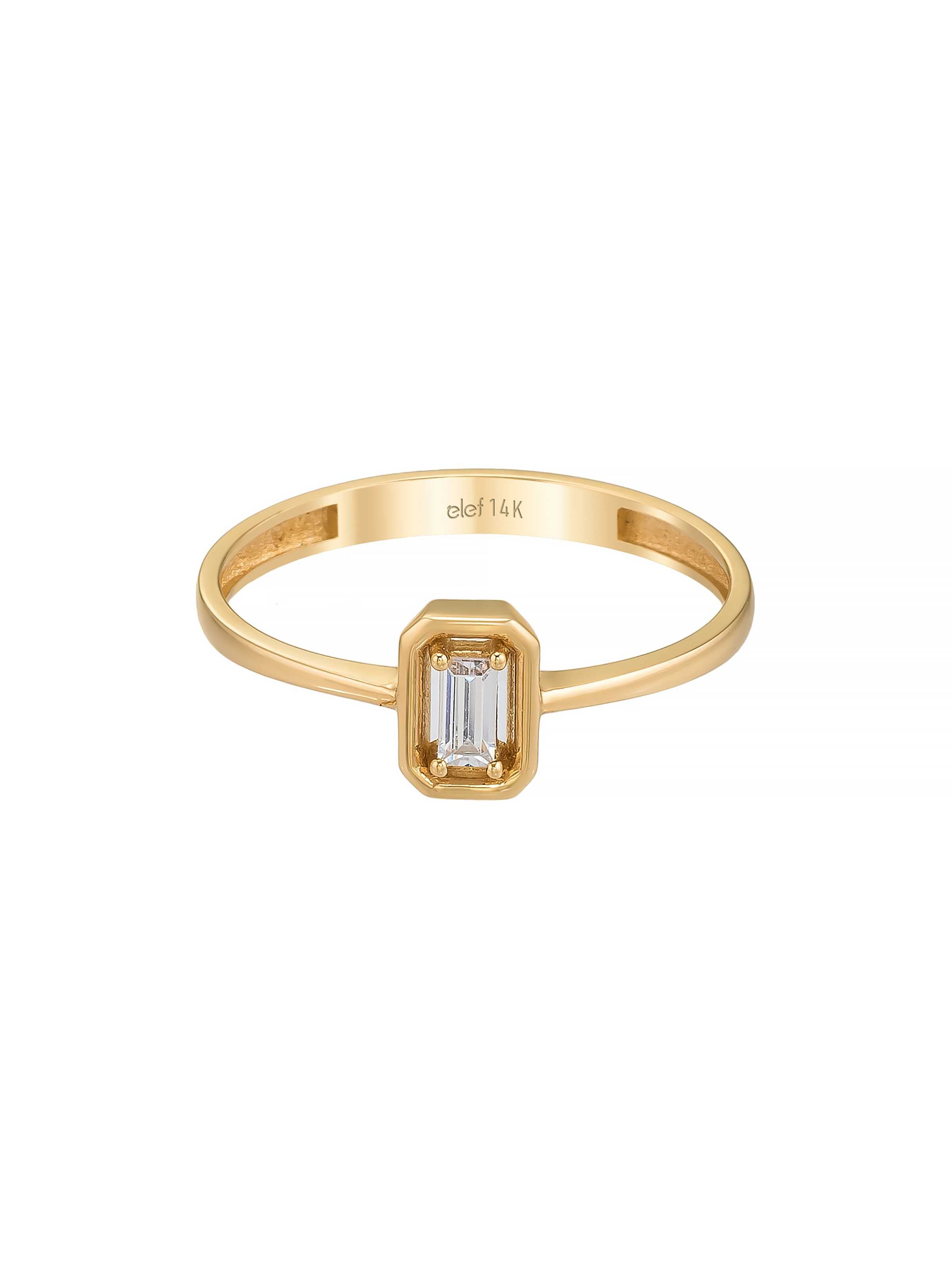 Baget Taşlı Modern Minimal 14K Altın Yüzük - Elef Kuyumculuk