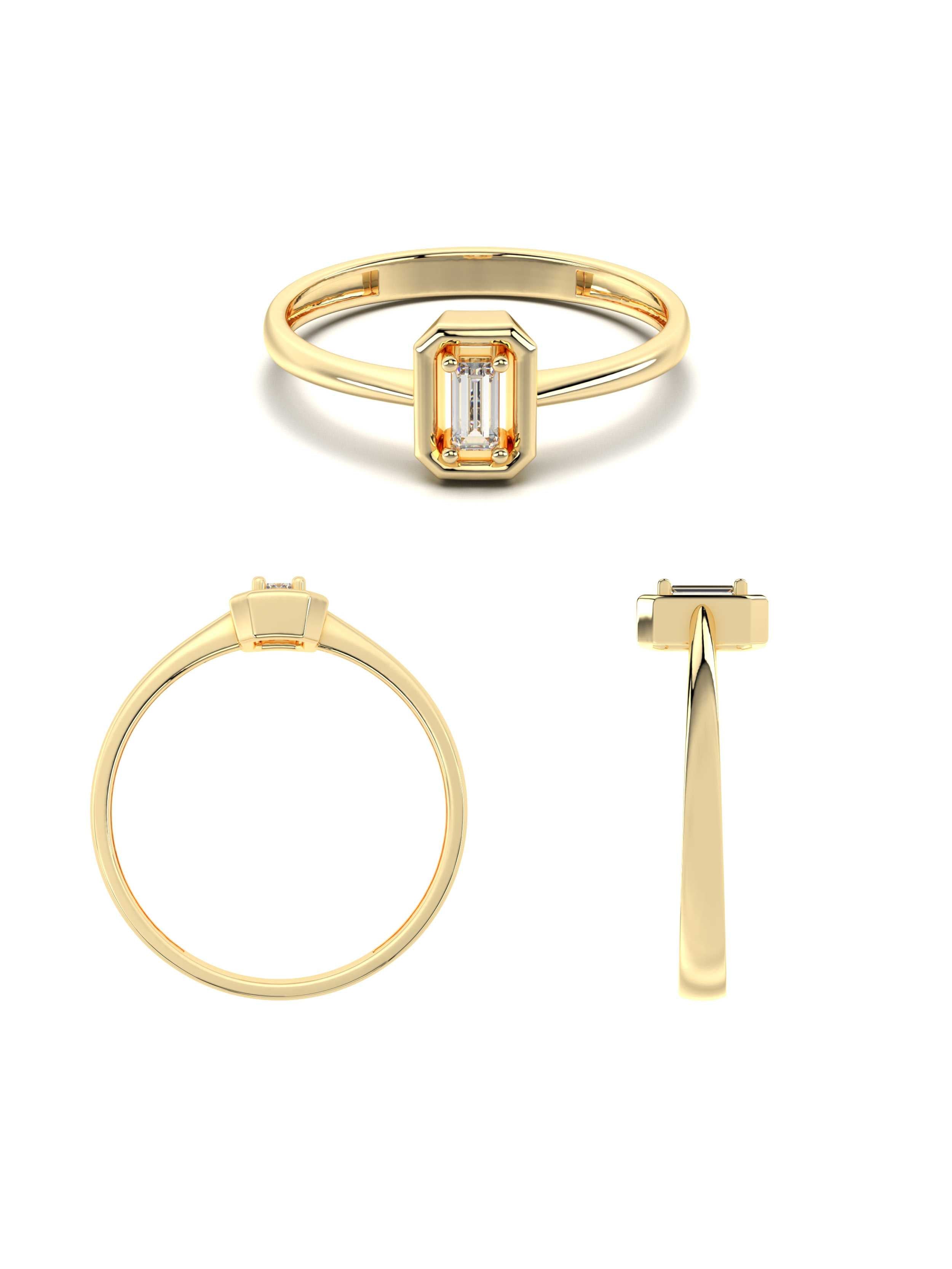 Baget Taşlı Modern Minimal 14K Altın Yüzük - Elef Kuyumculuk