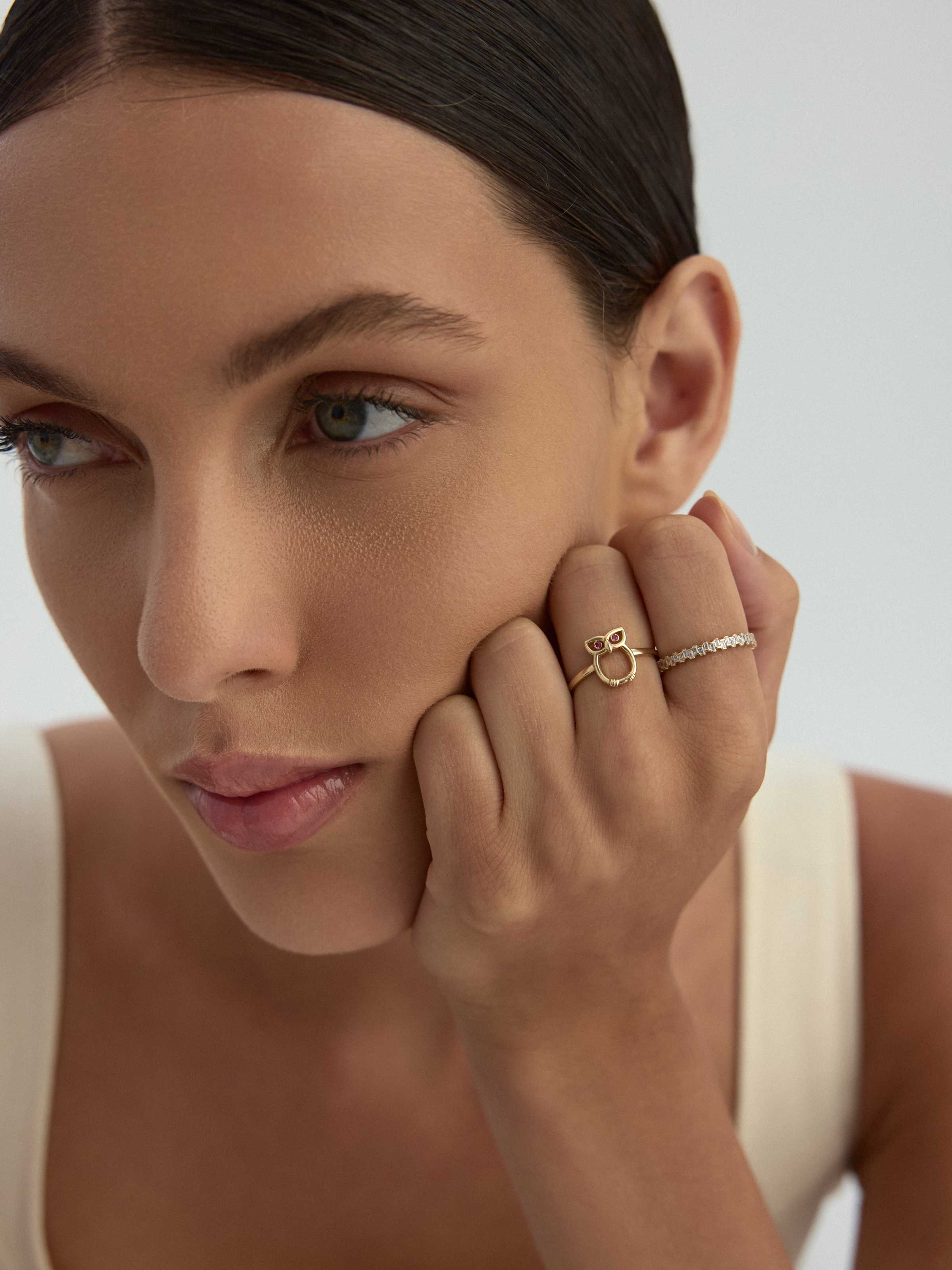 Baget Taşlı Modern Tamtur 14K Altın Yüzük - Elef Kuyumculuk