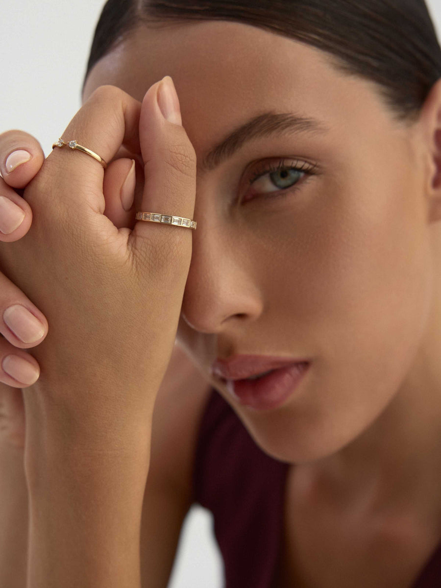 Baget Taşlı Modern Tamtur 14K Altın Yüzük