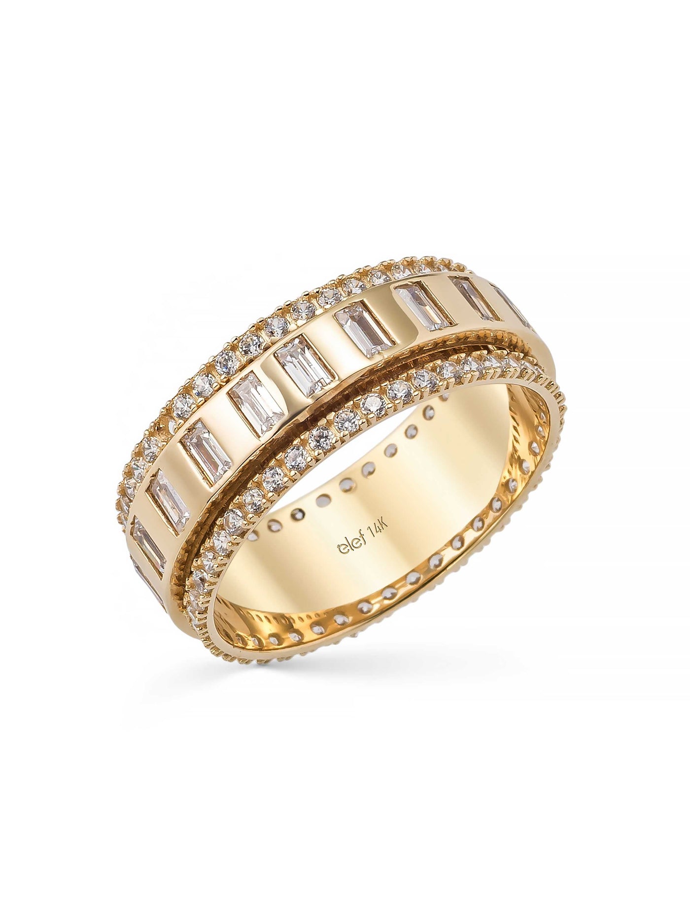 Baget ve Sıralı Taşlı Modern 14K Altın Yüzük - Elef Kuyumculuk