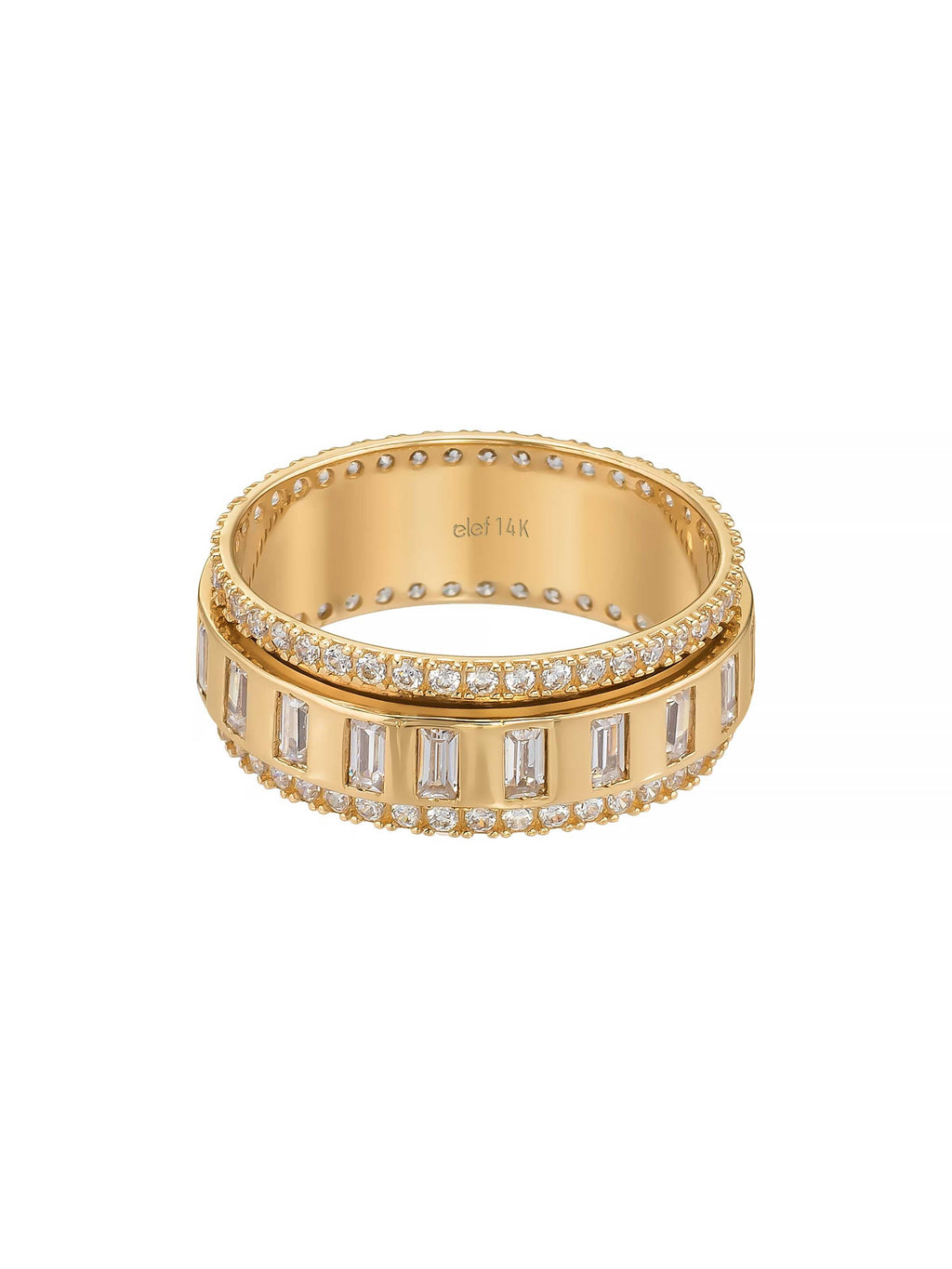 Baget ve Sıralı Taşlı Modern 14K Altın Yüzük - Elef Kuyumculuk