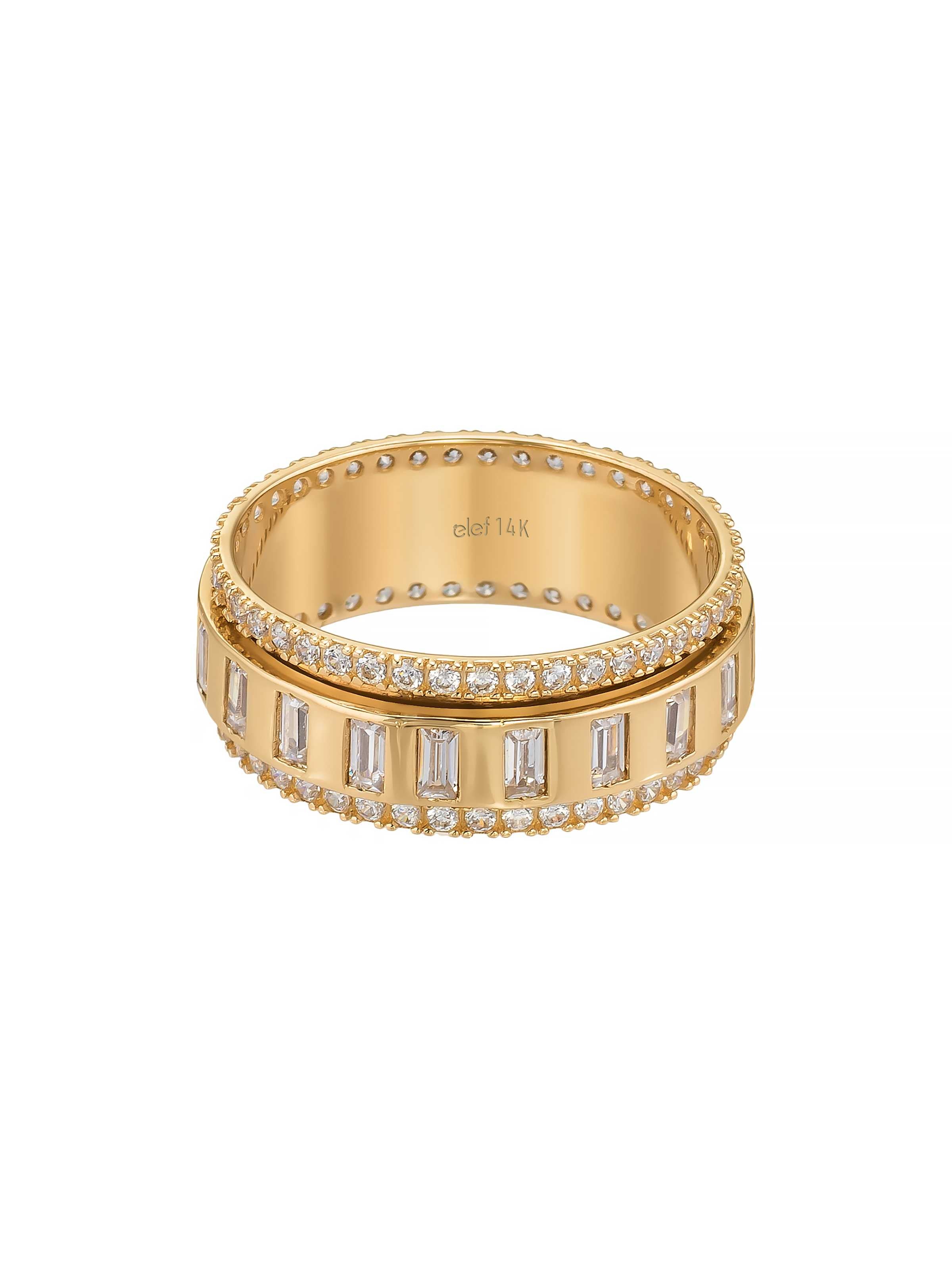 Baget ve Sıralı Taşlı Modern 14K Altın Yüzük - Elef Kuyumculuk