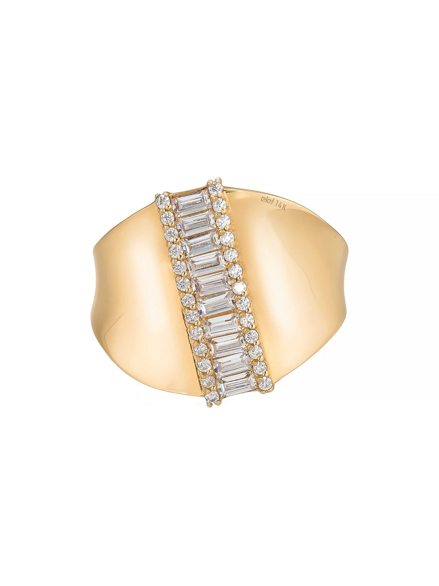Baget ve Yuvarlak Taşlı Modern 14K Altın Yüzük - Elef Kuyumculuk