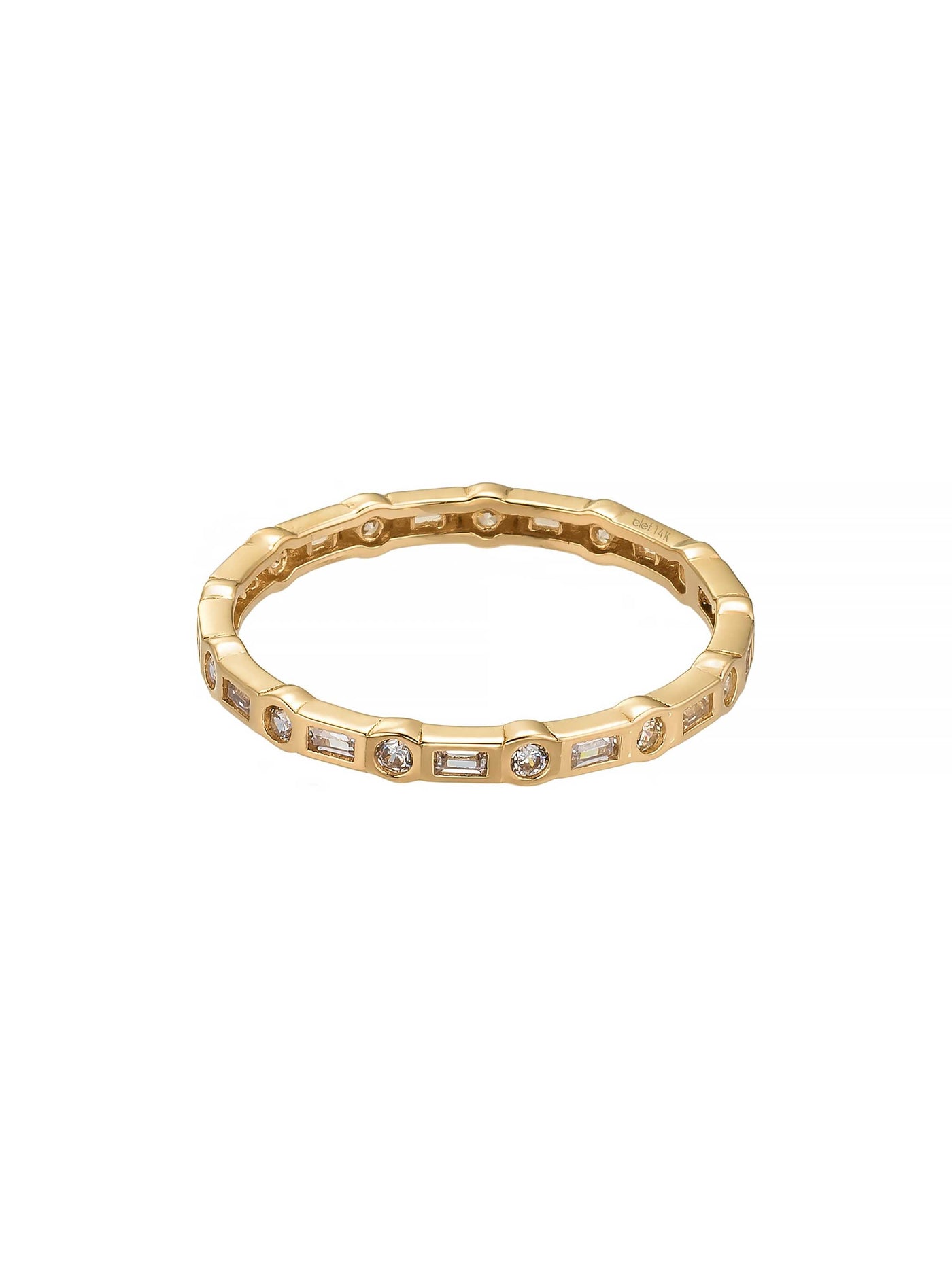 Baget ve Yuvarlak Taşlı Modern 14K Altın Yüzük - Elef Kuyumculuk
