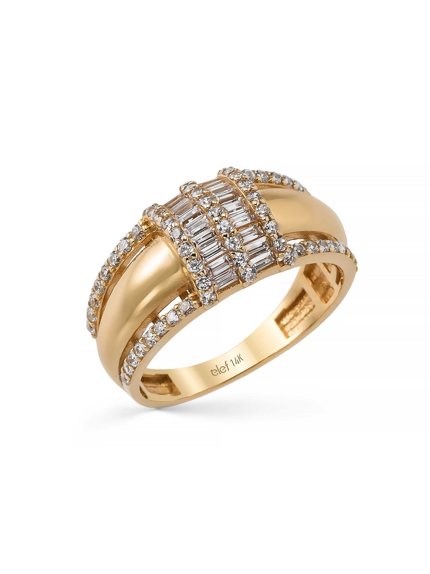 Baget ve Yuvarlak Taşlı Modern 14K Altın Yüzük - Elef Kuyumculuk