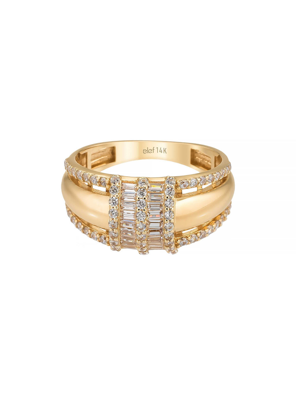 Baget ve Yuvarlak Taşlı Modern 14K Altın Yüzük - Elef Kuyumculuk