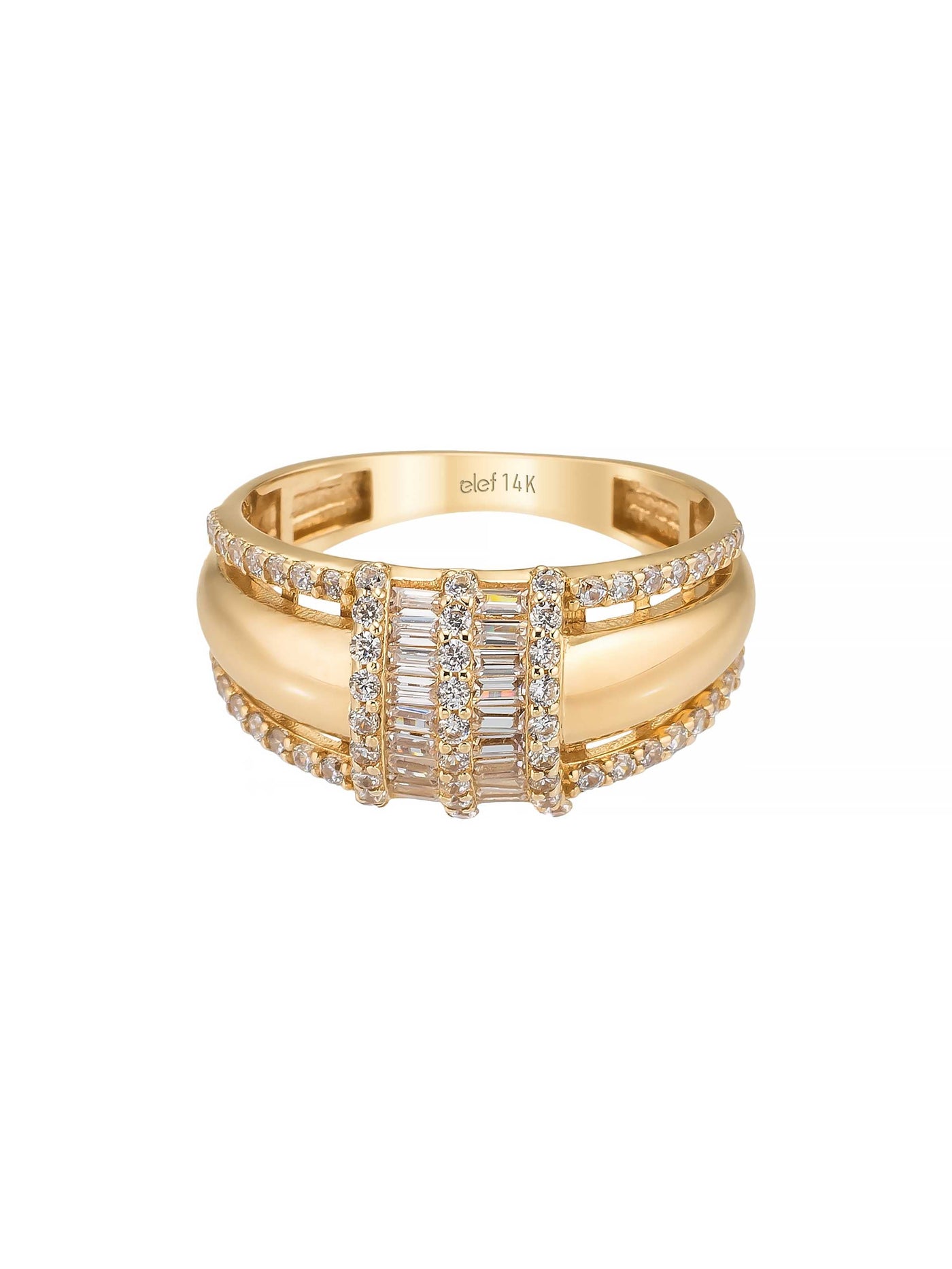 Baget ve Yuvarlak Taşlı Modern 14K Altın Yüzük - Elef Kuyumculuk