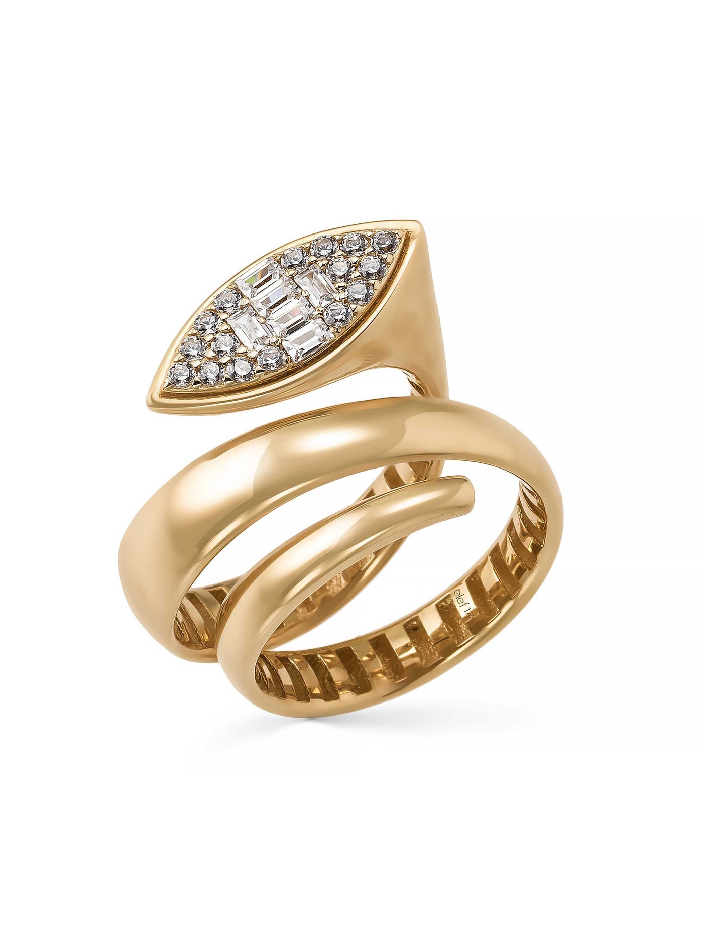 Baget ve Yuvarlak Taşlı Modern Spiral 14K Altın Yüzük - Elef Kuyumculuk