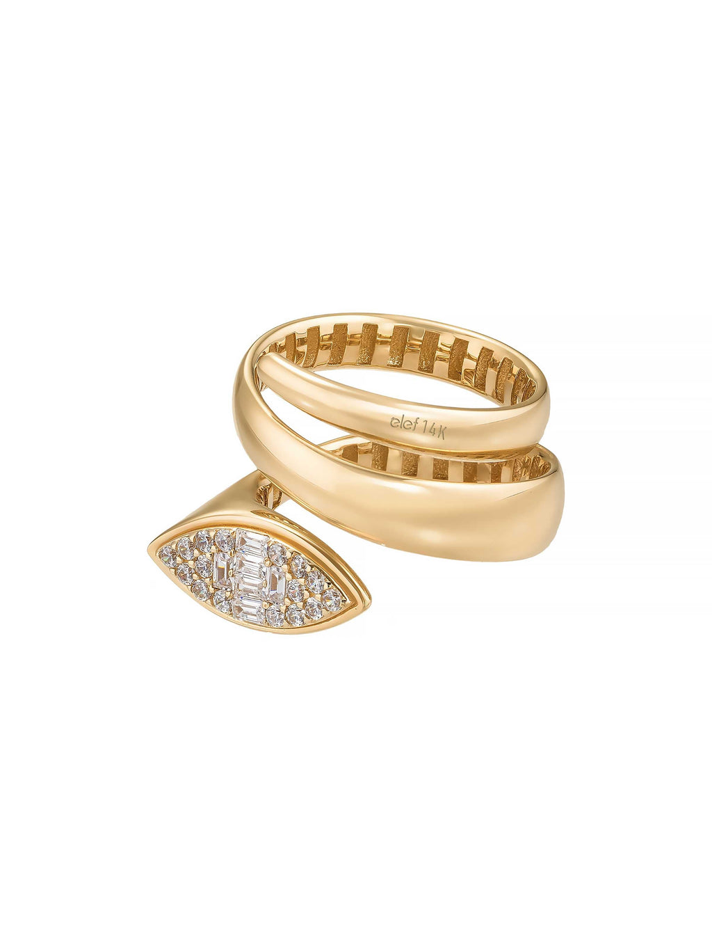 Baget ve Yuvarlak Taşlı Modern Spiral 14K Altın Yüzük - Elef Kuyumculuk