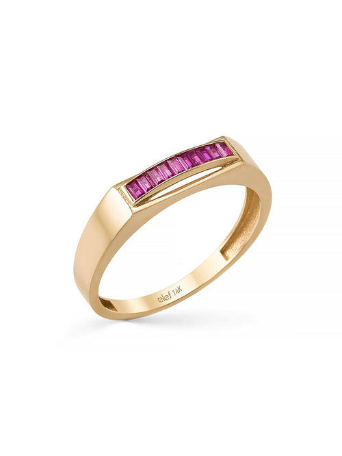 Baget Yakut Rengi Taşlı Modern 14K Altın Yüzük - Elef Kuyumculuk