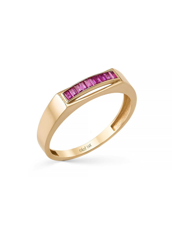 Baget Yakut Rengi Taşlı Modern 14K Altın Yüzük