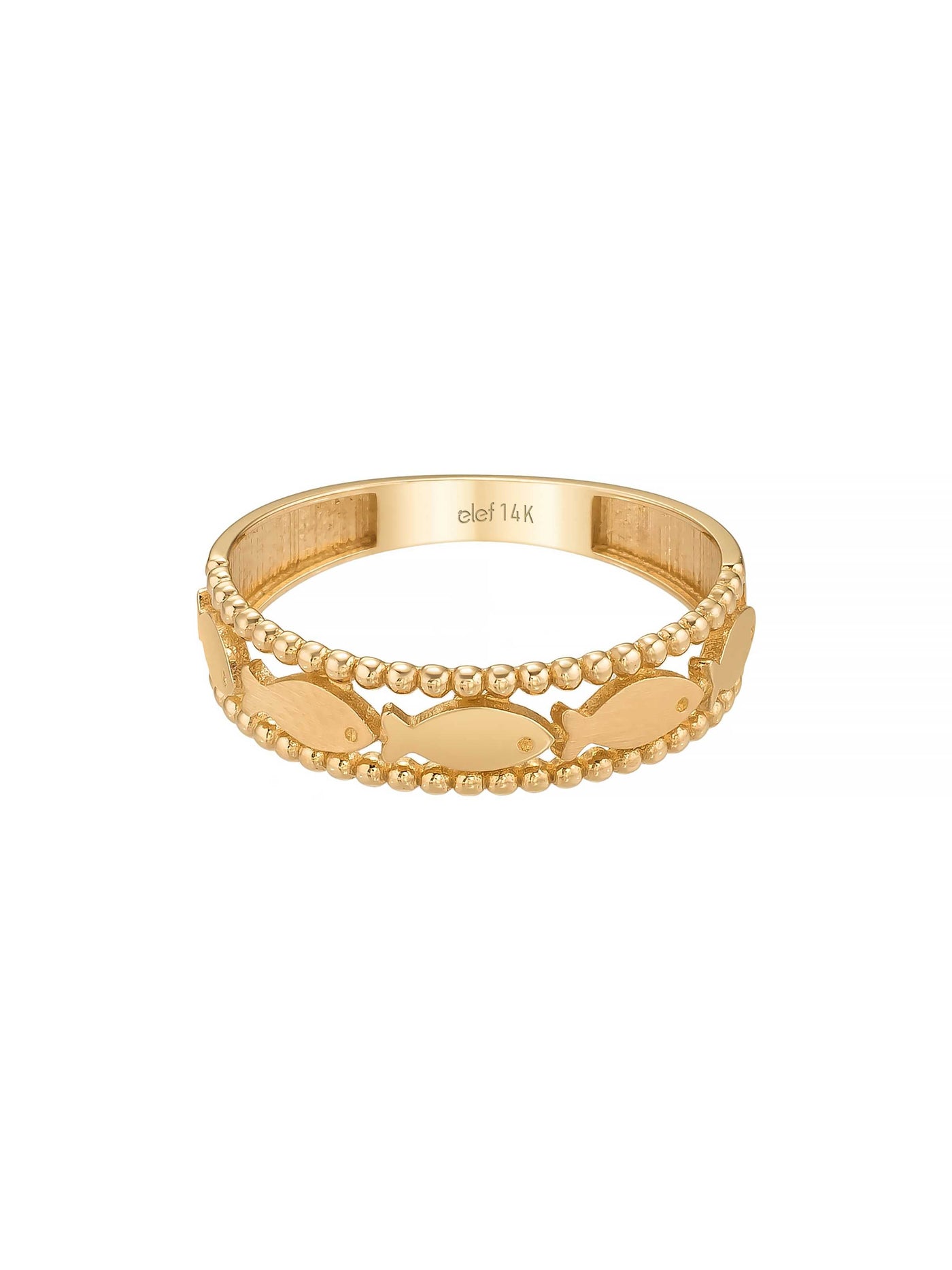 Balık Motifli Sıralı 14K Altın Yüzük - Elef Kuyumculuk