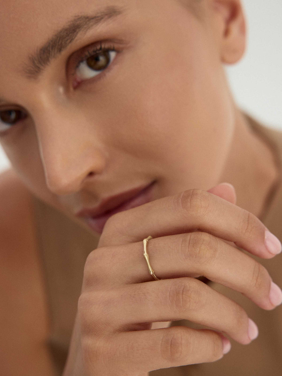 Bambu Formlu Minimal 14K Altın Yüzük